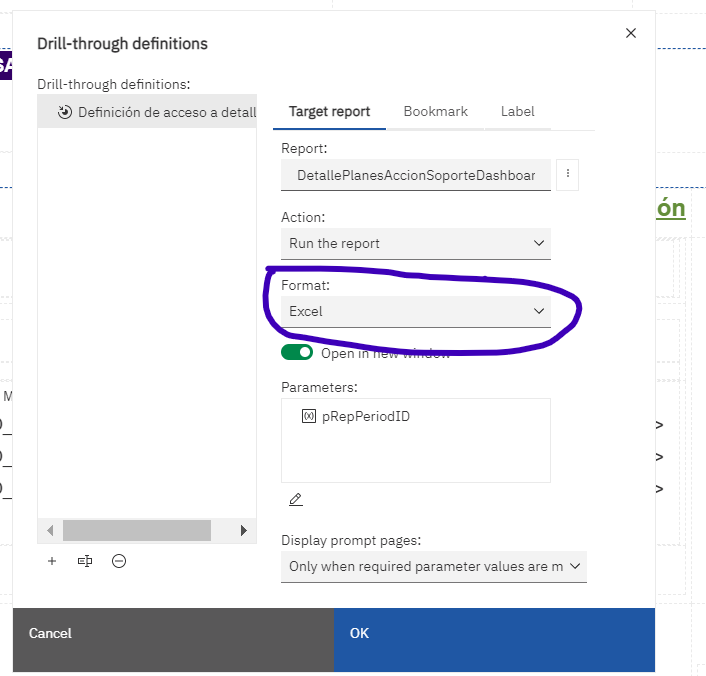 DrillThrough from a Dashboard Cognos Analytics